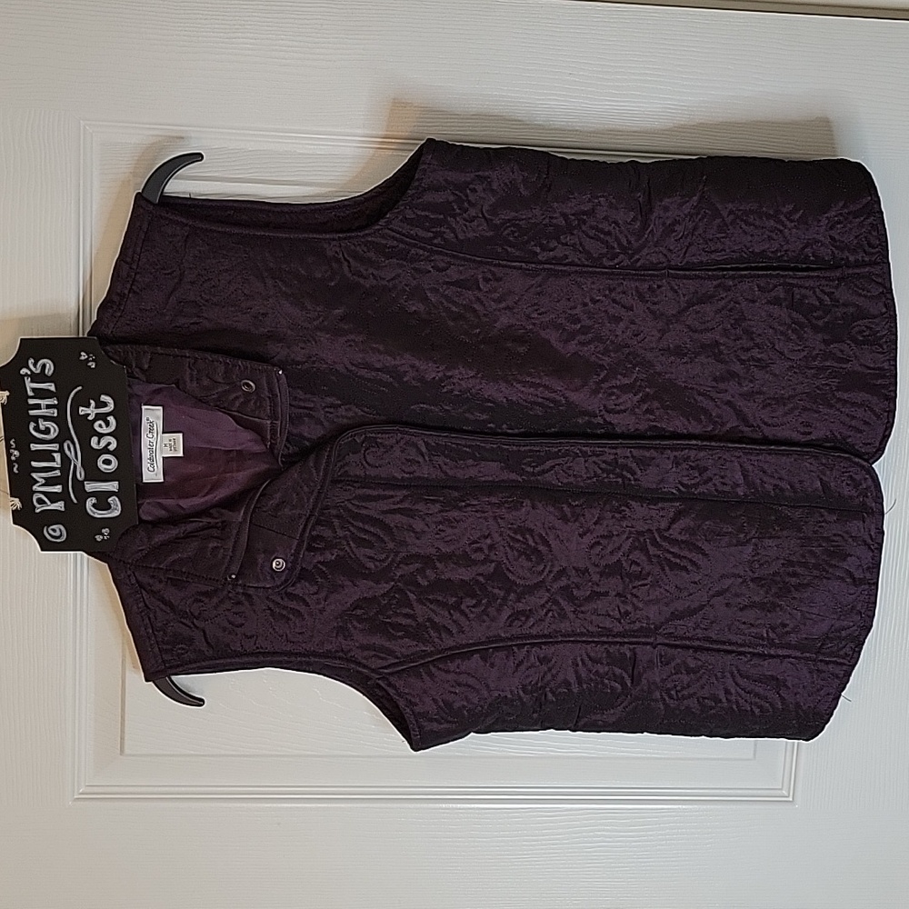 Coldwater Creek Vest Quilted Puffy Purple Black Shimmer Zip Up Medium